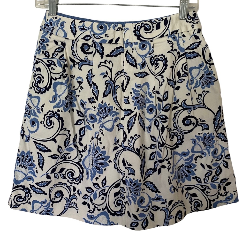 Ann Taylor Loft Skirt Cream Blue Floral Size 0 Petite Floral Pockets Pleated - Picture 12 of 12